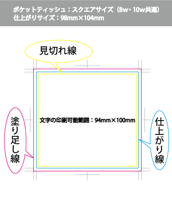 ポケットティッシュ スクエアラベル 仕上がりサイズ：98mm × 104mm