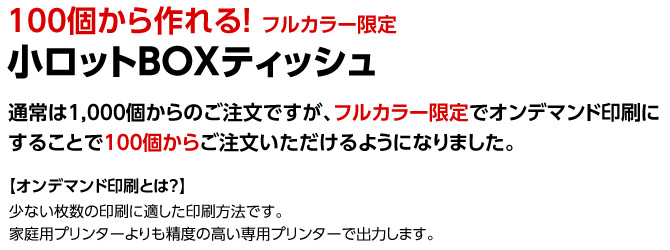 100個から作れる！フルカラー限定小ロットBOXティッシュ