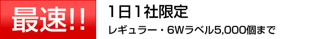 最速!! 1日1社限定 レギュラー・6Wラベル5,000個まで