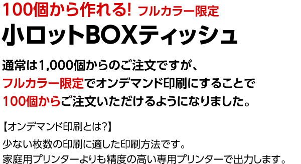 100個から作れる！フルカラー限定小ロットBOXティッシュ